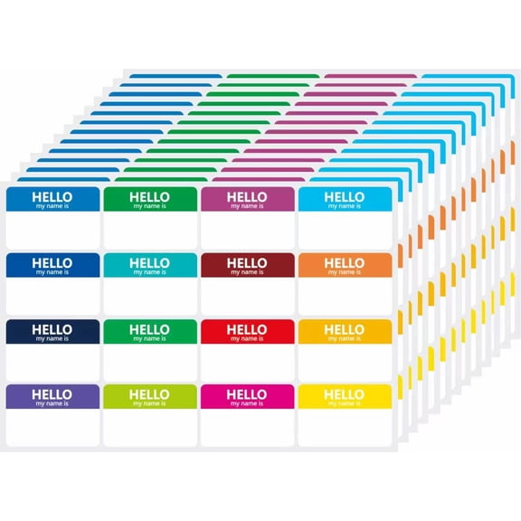 400 Pcs Name Tags Colorful Sticker-16 Colors (3"x2") Hello My Name is Peel & Stick Identification Badges for School, Office, Conferences Birthday & Family Parties.