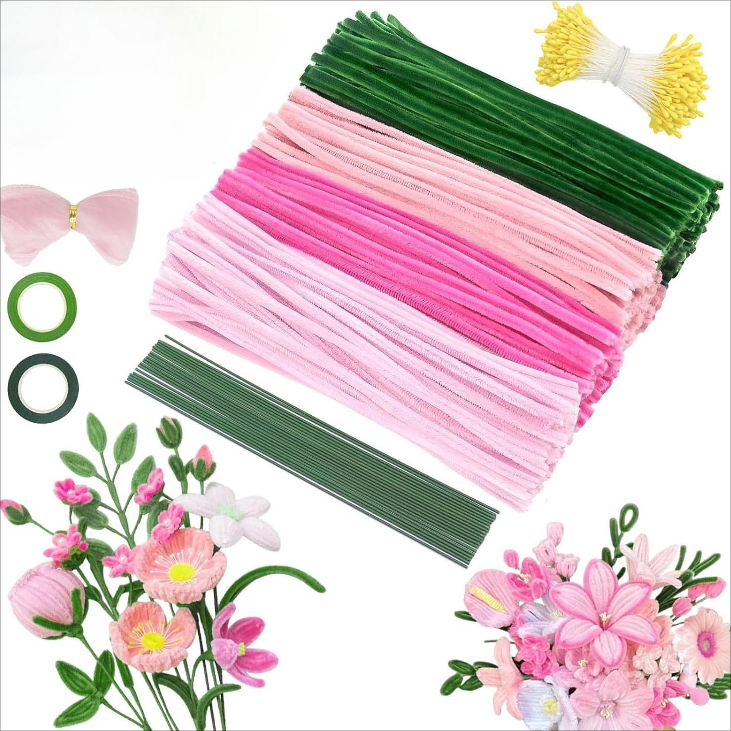 400 Pcs Pink Chenille Pipe Cleaners for DIY Crafts, Soft Fuzzy Stems, Flower Bouquet Art