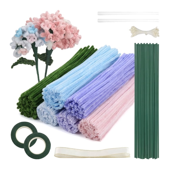 Pipe Cleaners Bulk - 400 Pcs Chenille Stems in 5 Colors with Floral Wires for Craft Projects