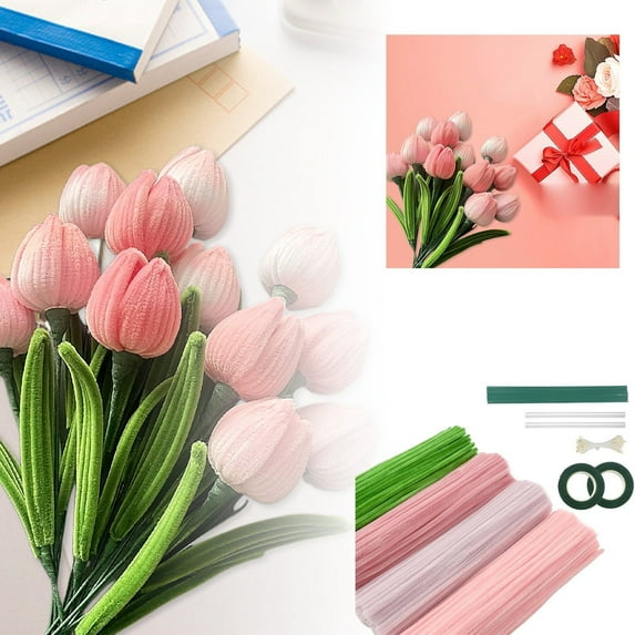 400 Pcs Pipe Cleaners DIY Flower Making Kit with Floral Wire Garden Tape and Flower Centers for Craft Projects and Decorations 400PCS