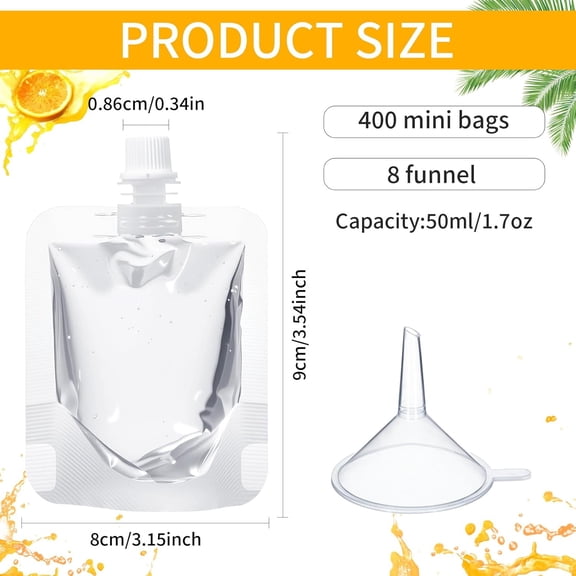 400 Pcs Plastic Flasks Disposable Drink Pouches Clear Juice Bags Salsa Leakproof Squeeze Pouches for Travel (1.7 oz)