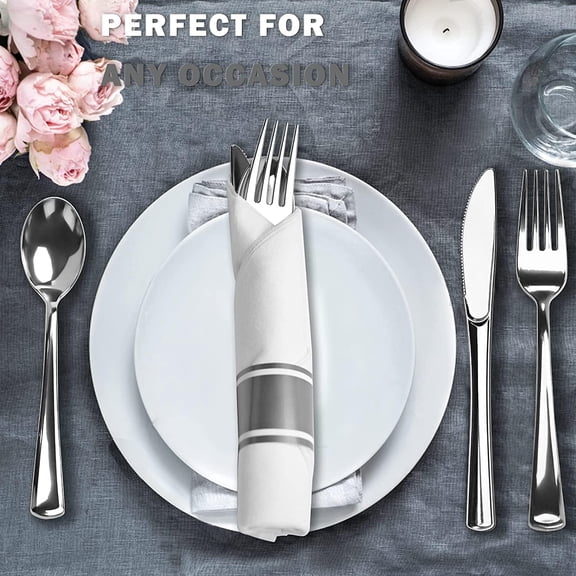 ®   400 Pcs Pre-Rolled Silver Cutlery Set