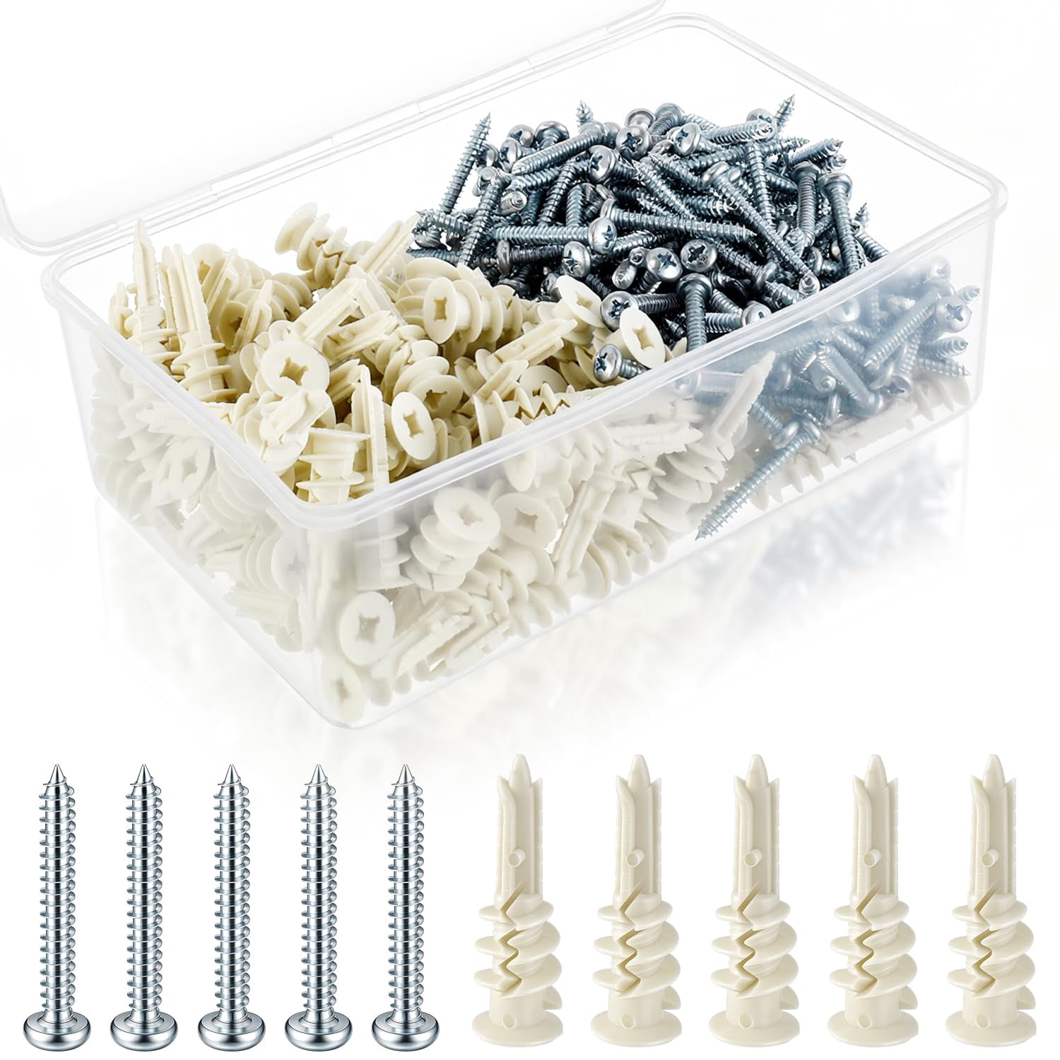 400 Pcs Self Drilling #8 Drywall Anchors Bulk and Screws Set Nylon Heavy Duty 75lb No Pre Drill Hole for Hanging Shelf Picture Decor with Storage Case(Regular Anchor Non Split)