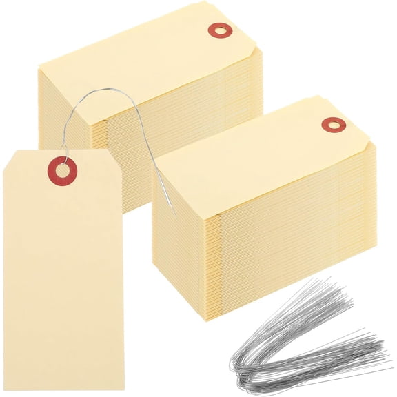 400 Pcs Shipping Tags Wire Tags, 4 3/4 x 2 3/8 inches Paper Manila Tags with Metal Wire Attached, Reinforced Hole Writable Price Labels Blank Tag for Jewelry Clothing Multi-Purpose Use