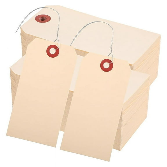 400 Pcs Wire Tags Blank Shipping with Manila Label Hanging Reinforced Hole and Metal