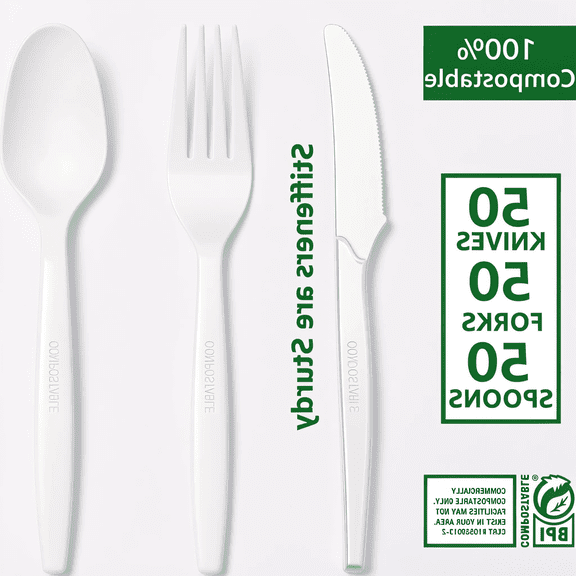 400-Piece 7 Inch Compostable Forks and Spoons Set, Disposable Plant-Based Cutlery for Parties and BBQ