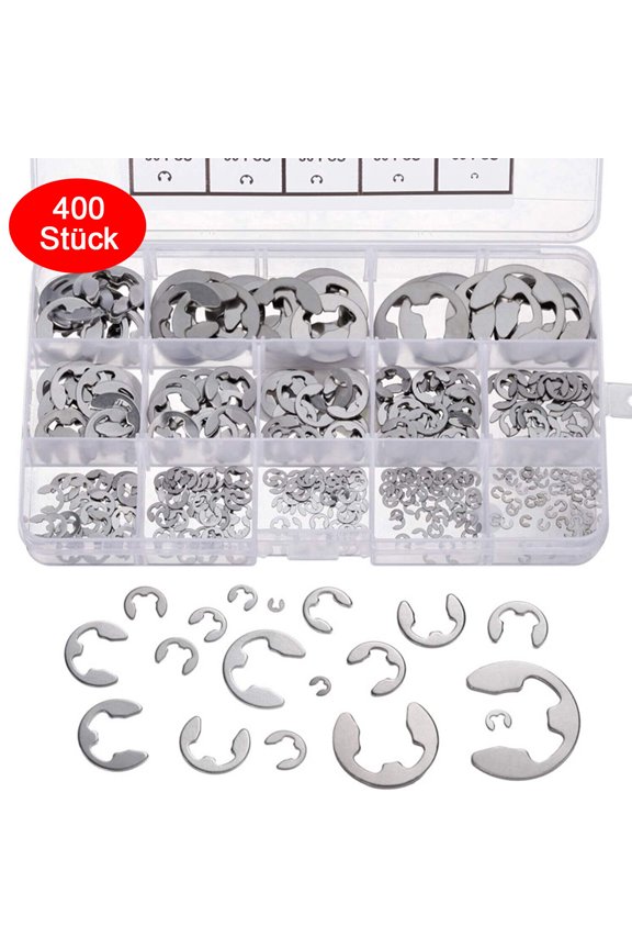 400 pieces stainless steel E-clip circlips snap ring assortment locking ring set