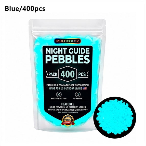 400-Piece Colorful Glow in the Dark Garden Stones, Luminous Pebbles for Walkways, Fish Tanks, Flower Beds & Backyard Landscaping, Solar-Powered