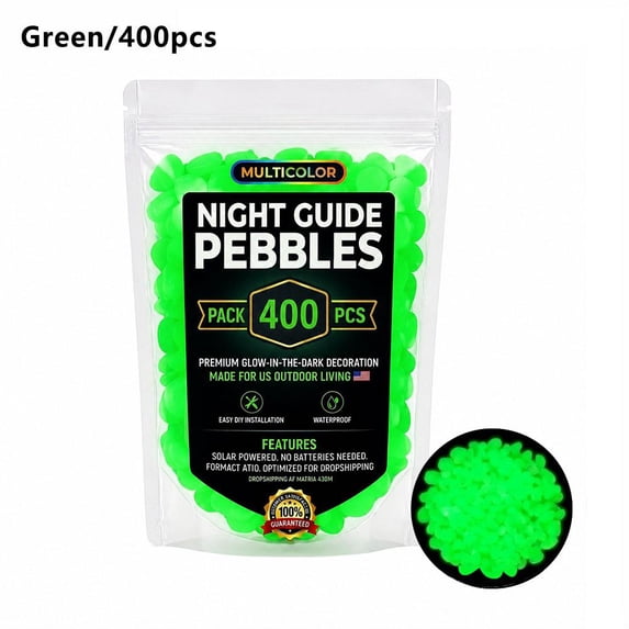 400-Piece Colorful Glow in the Dark Garden Stones, Luminous Pebbles for Walkways, Fish Tanks, Flower Beds & Backyard Landscaping, Solar-Powered