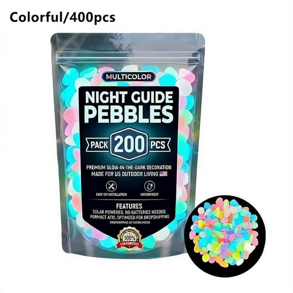 400-Piece Colorful Glow in the Dark Garden Stones, Luminous Pebbles for Walkways, Fish Tanks, Flower Beds & Backyard Landscaping, Solar-Powered