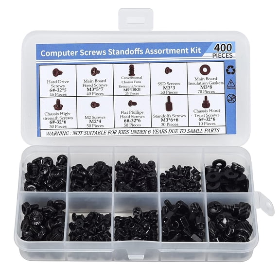 400-Piece Computer Screw Combo Set for PC Building, Motherboard Standoffs, SSD Screws, Hard Drive Screws, Thumb Screws, PC Case Fan Screws, and GPU Screws