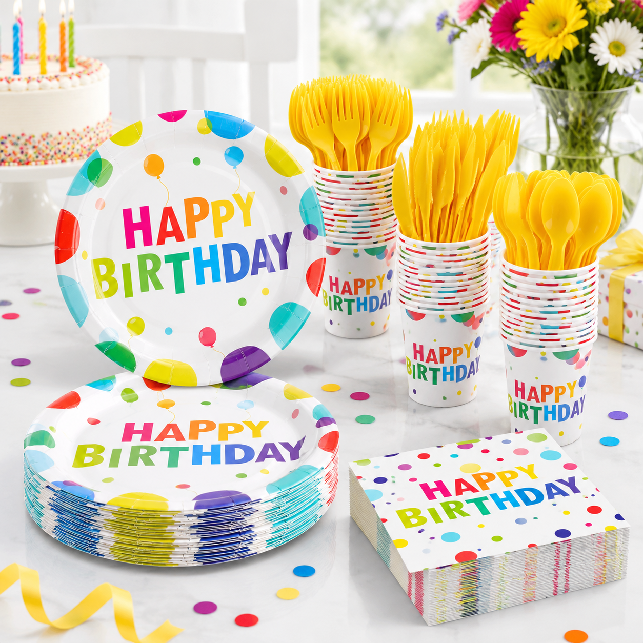 400 Piece Happy Birthday Party Tableware Set Serves 50 For Birthday ...