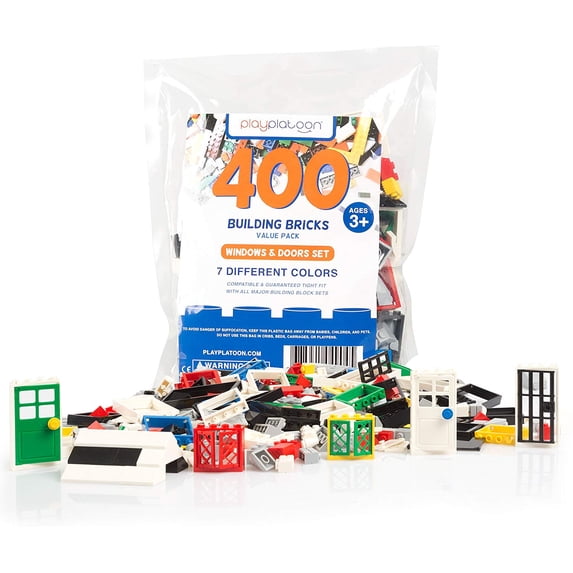 400 Piece Windows, Doors, and Roof Tops Set - Building Brick Compatible Play Kit
