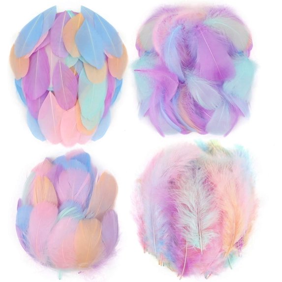 400 Pieces 4 Styles Colorful Marabou Feathers, Goose Feathers in Bright Colors for DIY Craft Dream Catchers Wedding Home Party Decorations