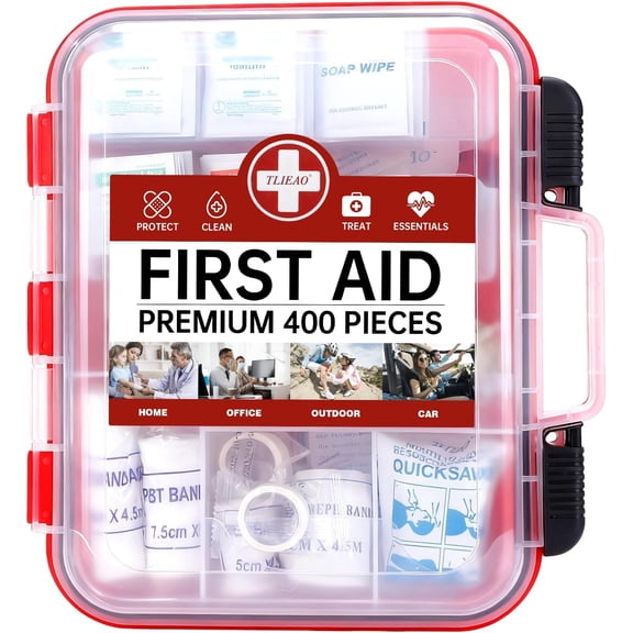 400 Pieces All-Purpose First Aid Kit - Organized Dual-Layer Wall - Professional Medical Kit for Home Car Camping Travel Office Outdoor Business & Sports