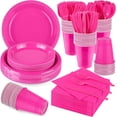400 Pieces Hot Pink Party Supplies Disposable Dinnerware Set Include ...