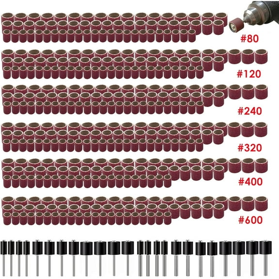 400 Pieces Sanding Drums Kit,Drum Sander Sleeves 376pcs (80 120 240 320 400 600Grit),24Pcs Drum Mandrels diameters,Sanding Bits Tool Accessories for Dremel Rotary Tool