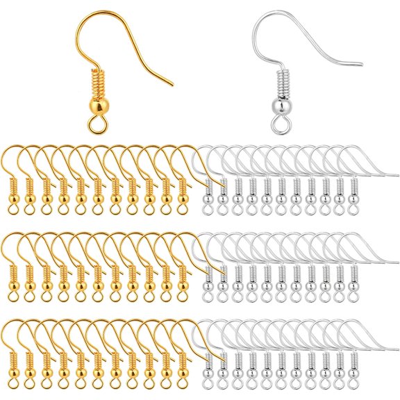 400 Pieces Stainless Steel Earring Hooks, Fish Hooks Ear Wires French Wire Hooks, Coil and Ball Style Nickel-Free Ear Wires for Jewelry Making, Colors with Silver and Gold
