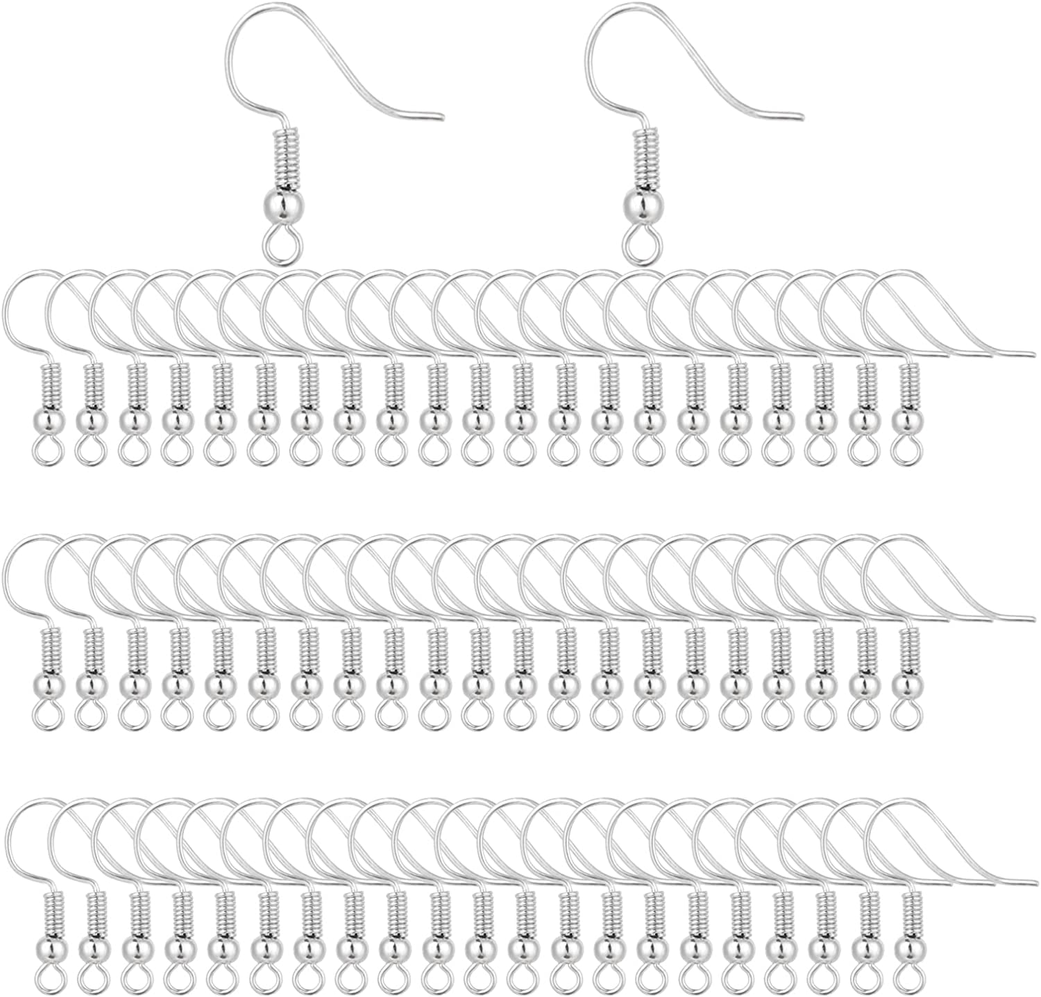 400 Pieces Stainless Steel Earring Hooks, Fish Hooks Ear Wires French Wire Hooks, Coil and Ball Style Nickel-Free Ear Wires for Jewelry Making, Silver