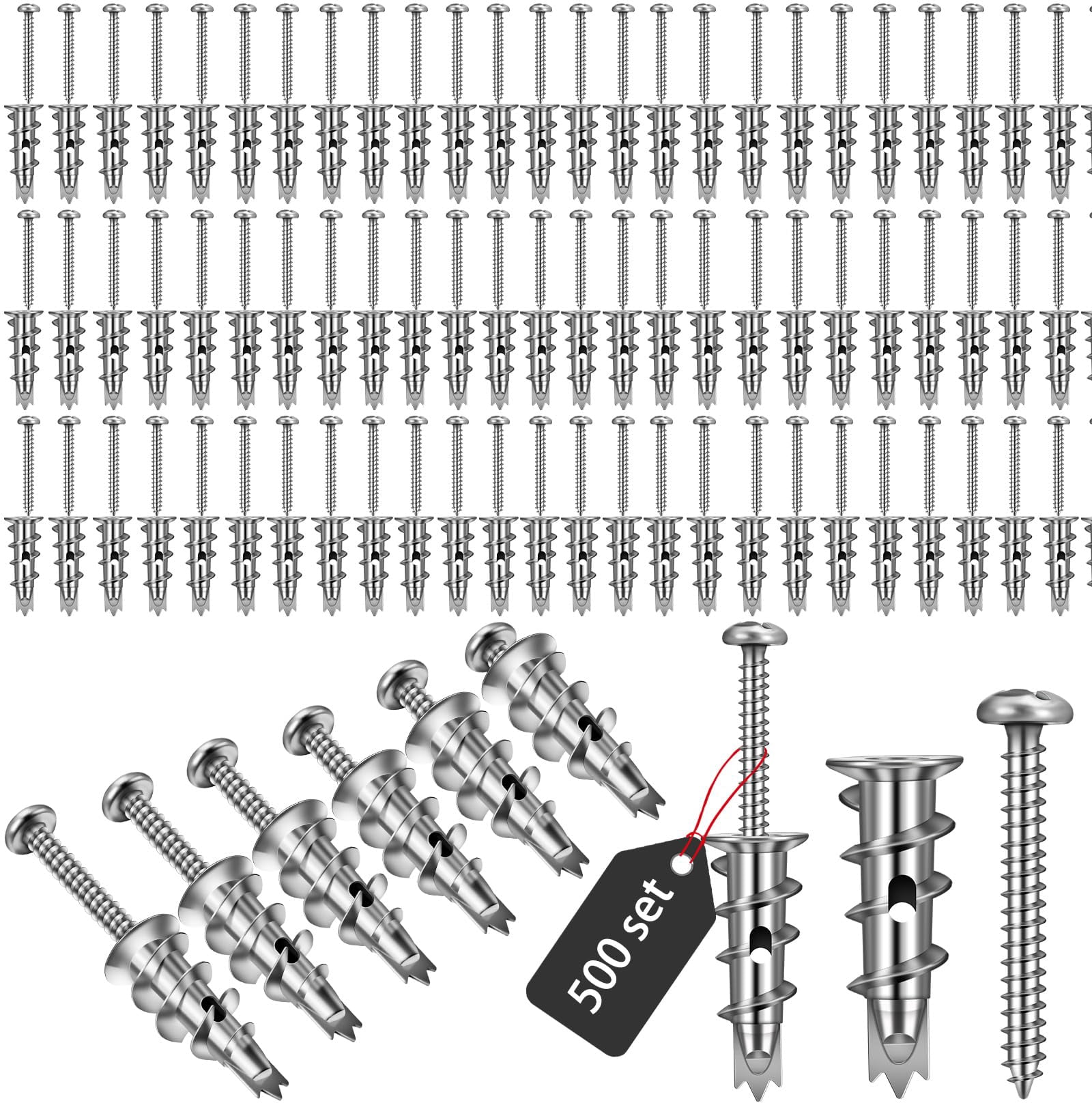 400 Pieces Zinc Self Drilling Drywall Anchors with Screws Kit, (200 Anchors+200 Screws) Bulk Heavy Duty Metal Wall Anchors and #8 x 1-1/4'' Screw