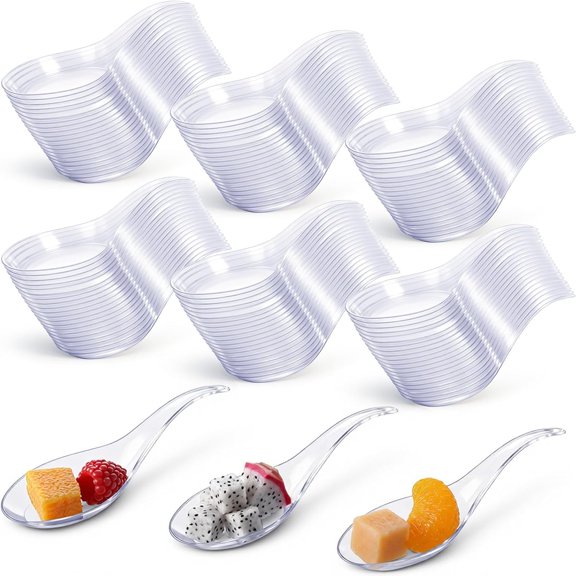400 Plastic Appetizer Spoons, Disposable Tasting Spoons for Desserts, Pudding, Soups, Sushi, Dipping Sauces, Plastic Mini Tasting Desserts Ice Cream Sample Spoon Bulk, Clear Appetizer Plates