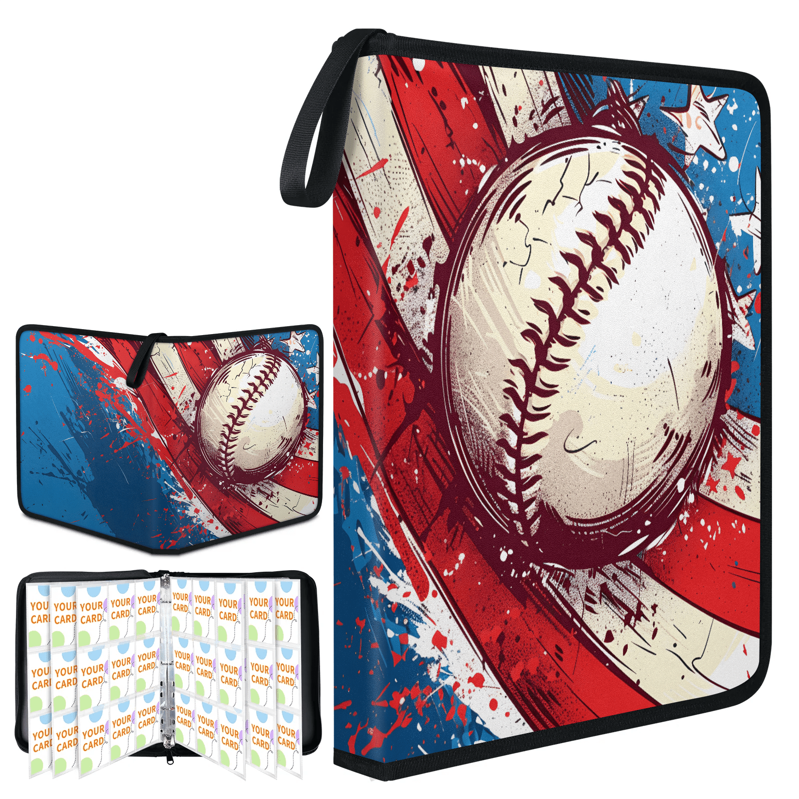 400 Pocket Baseball Card Binder with 50 Sleeves, 4 Pocket PU Leather Trading Card Binder for Sports Game Cards Collector Album