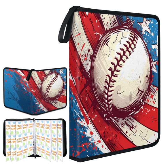 400 Pocket Baseball Card Binder with 50 Sleeves, 4 Pocket PU Leather Trading Card Binder for Sports Game Cards Collector Album