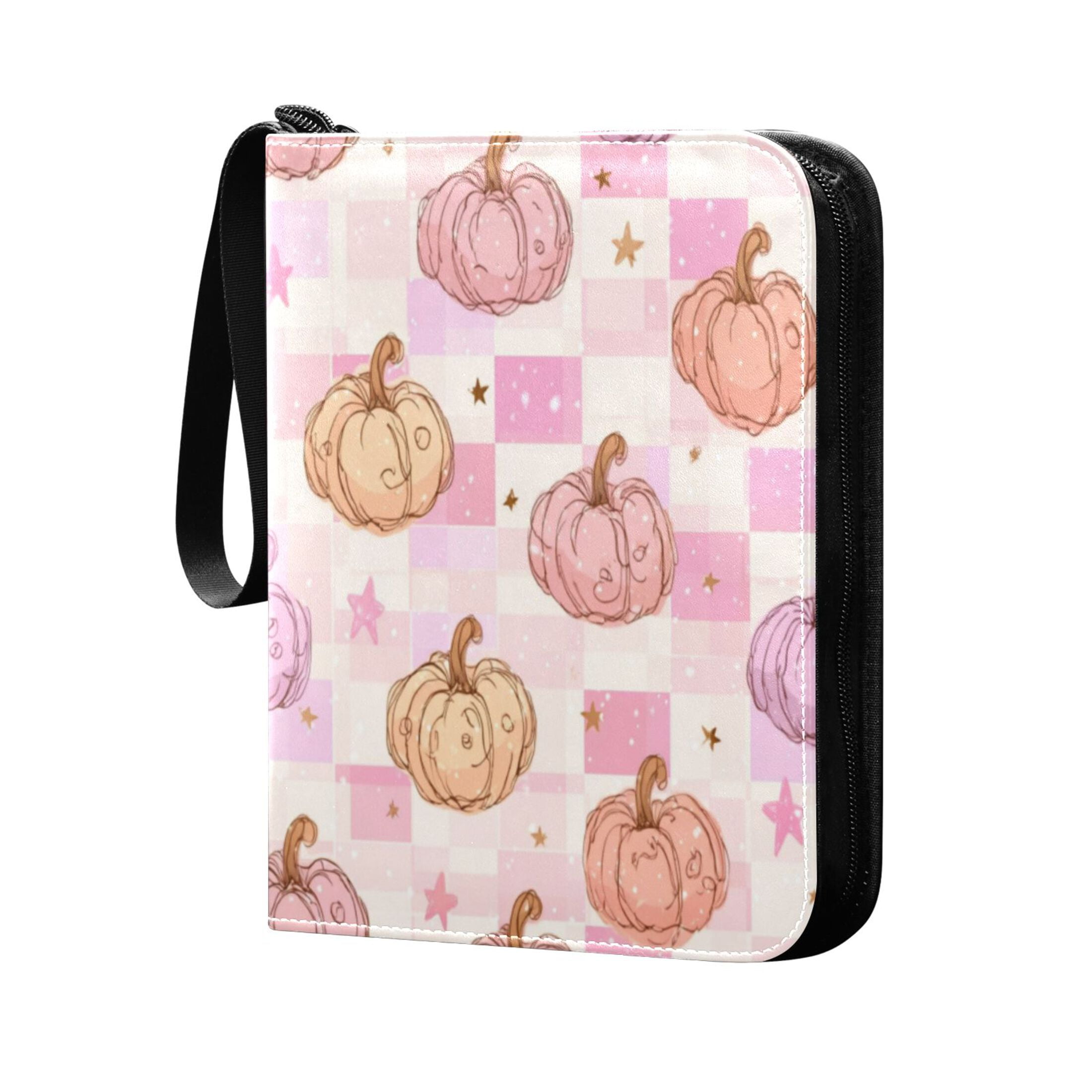 4 pocket card binder pink 400 Pockets Trading Cards Album,Card Binder 4-Pocket, Cards Collector Album  Holder Fits 400 Cards with 50 Removable Sheets Pink and Peach-colored  Pumpkins
