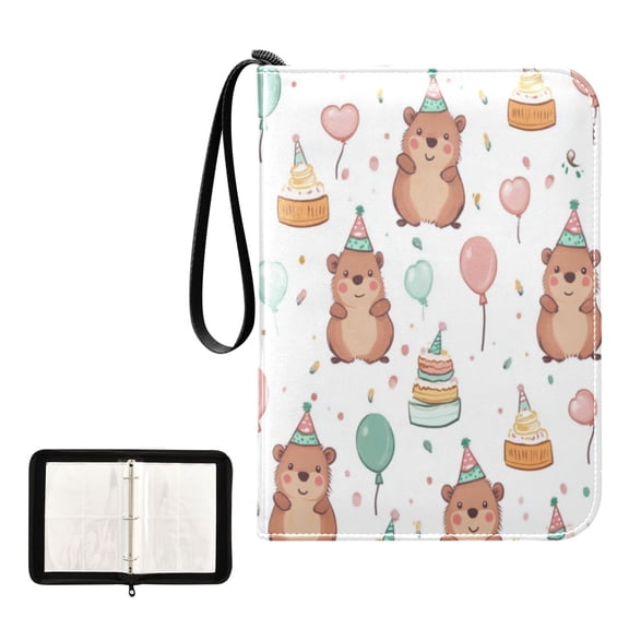 400 Pockets Trading Cards Album,Card Binder 4-Pocket, Cards Collector Album Holder Fits 400 Cards with 50 Removable Sheets Capybara Wearing Party Hat