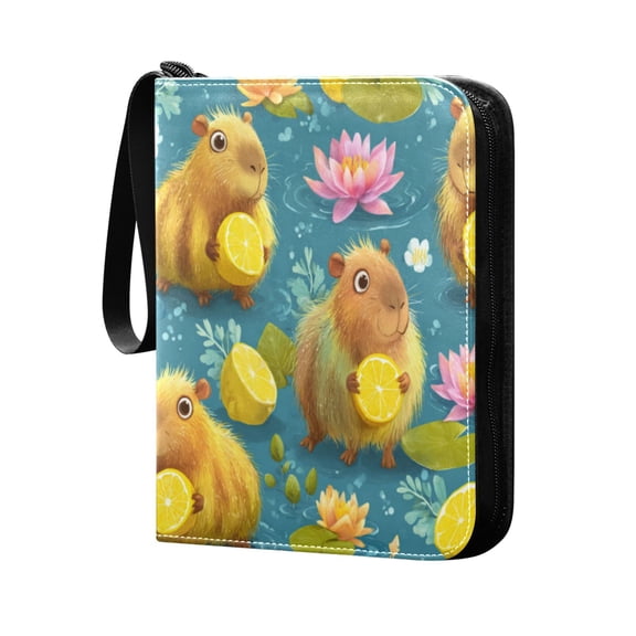400 Pockets Trading Cards Album,Card Binder 4-Pocket, Cards Collector Album Holder Fits 400 Cards with 50 Removable Sheets Capybaras Holding Lemons