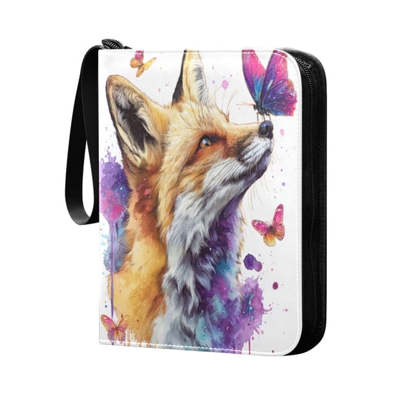 400 Pockets Trading Cards Album,Card Binder 4-Pocket, Cards Collector Album Holder Fits 400 Cards with 50 Removable Sheets Fox and Butterflies