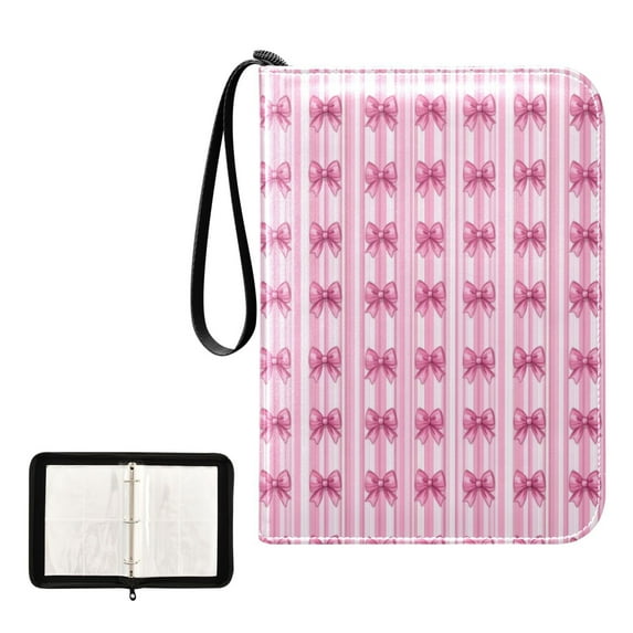 400 Pockets Trading Cards Album,Card Binder 4-Pocket, Cards Collector Album Holder Fits 400 Cards with 50 Removable Sheets Pink Bows
