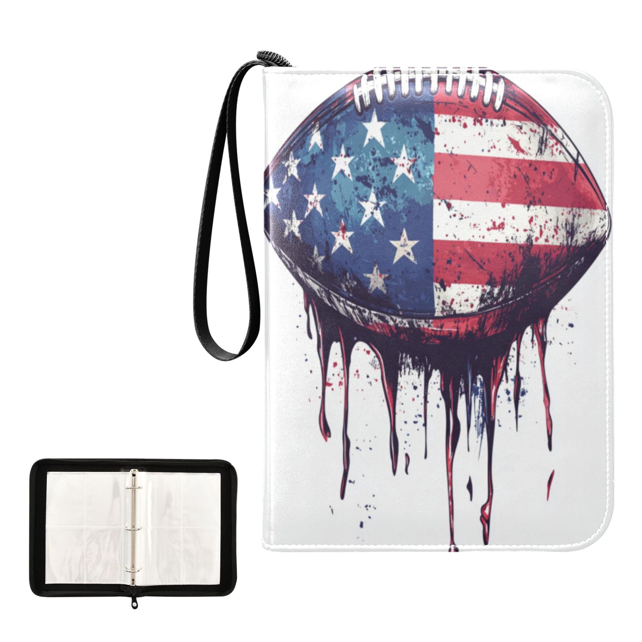 400 Pockets Trading Cards Album,Card Binder 4-Pocket, Cards Collector Album Holder Fits 400 cards with 50 removable sheets Football with An American Flag Design