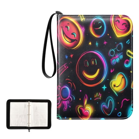 400 Pockets Trading Cards Album,Card Binder 4-Pocket, Cards Collector Album Holder Fits 400 cards with 50 removable sheets Cute Smiling Faces
