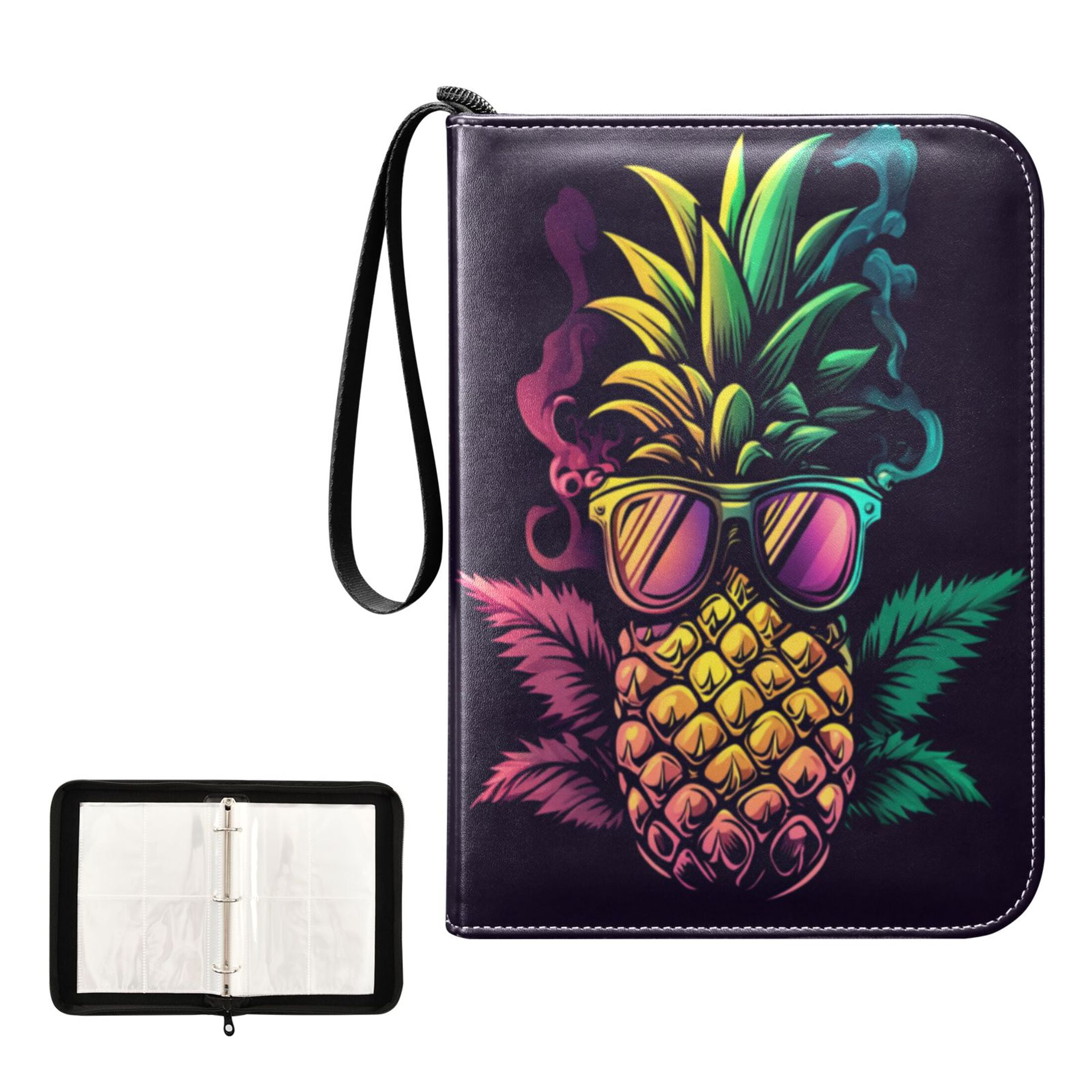 Tcg Binder 4-Pocket Trading Card Binder With 50 Removable Pages  Holds 400  Cards, Zip Closure For MTG, Sports (Cute Pink Strawberry) PU Leather Card  Storage