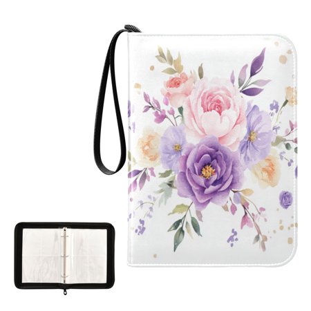 400 Pockets Trading Cards Album,Card Binder 4-Pocket, Cards Collector Album Holder Fits 400 cards with 50 removable sheets Purple and Pink Roses