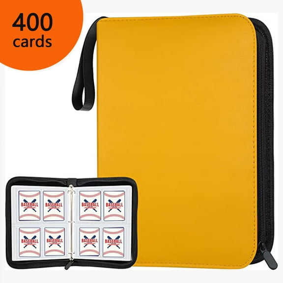 400 Pockets Yellow Baseball Card Binder Sleeves Trading Card Sleeves Carrying Case Card Binder for Baseball Trading Football Sports Cards Hard Organizer Carry Cover Storage Bag Sheets Christmas Gifts