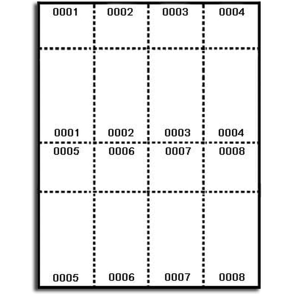 400 Pre Numbered Laser or Inkjet Printable Raffle, Event, or Other Tickets with Numbered Stub, White$$Office