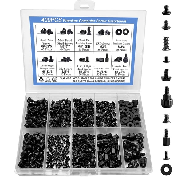 400 Professional Computer Screw Set, Motherboard Bracket Computer Screw Set | Compatible with Cases, Hard Drives, Fans, etc. | Suitable for Computer Assembly, Installation, and Repair