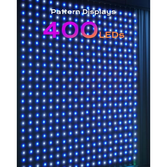 400 RGBIC LED Smart Curtain Fairy Lights, 6.6x6.6ft Dynamic Color Changing Christmas String Lights with Remote, IP65 Waterproof Smart Wall Window Lights for Bedroom Living Room Garage