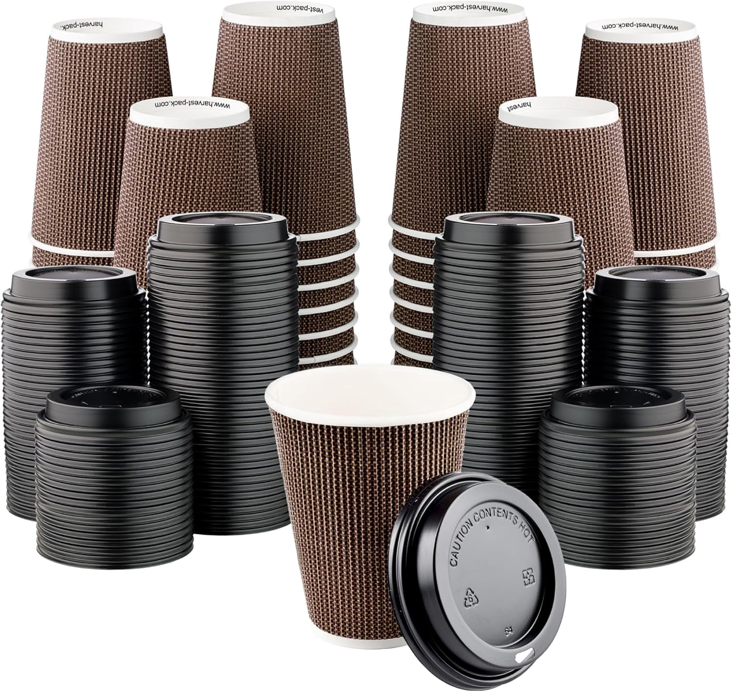 [400 SET]Harvest Pack 12 oz Disposable Coffee Cups, Insulated Ripple ...