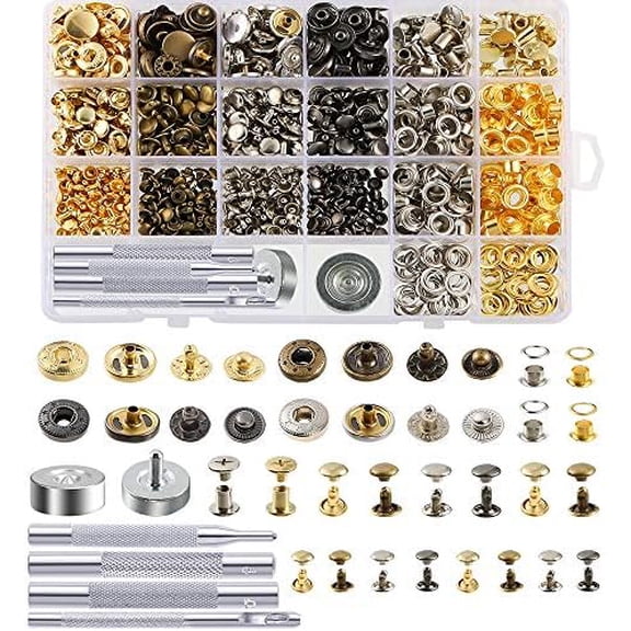 400 Set 4 Style Snap Fasteners Kit Including Leather Rivets, Eyelets, Grommets, Binding Screws, Snap Buttons Press Studs kit with Fixing Tools for Thin Leather, Jacket, Jeans Wear$$Art & Craft