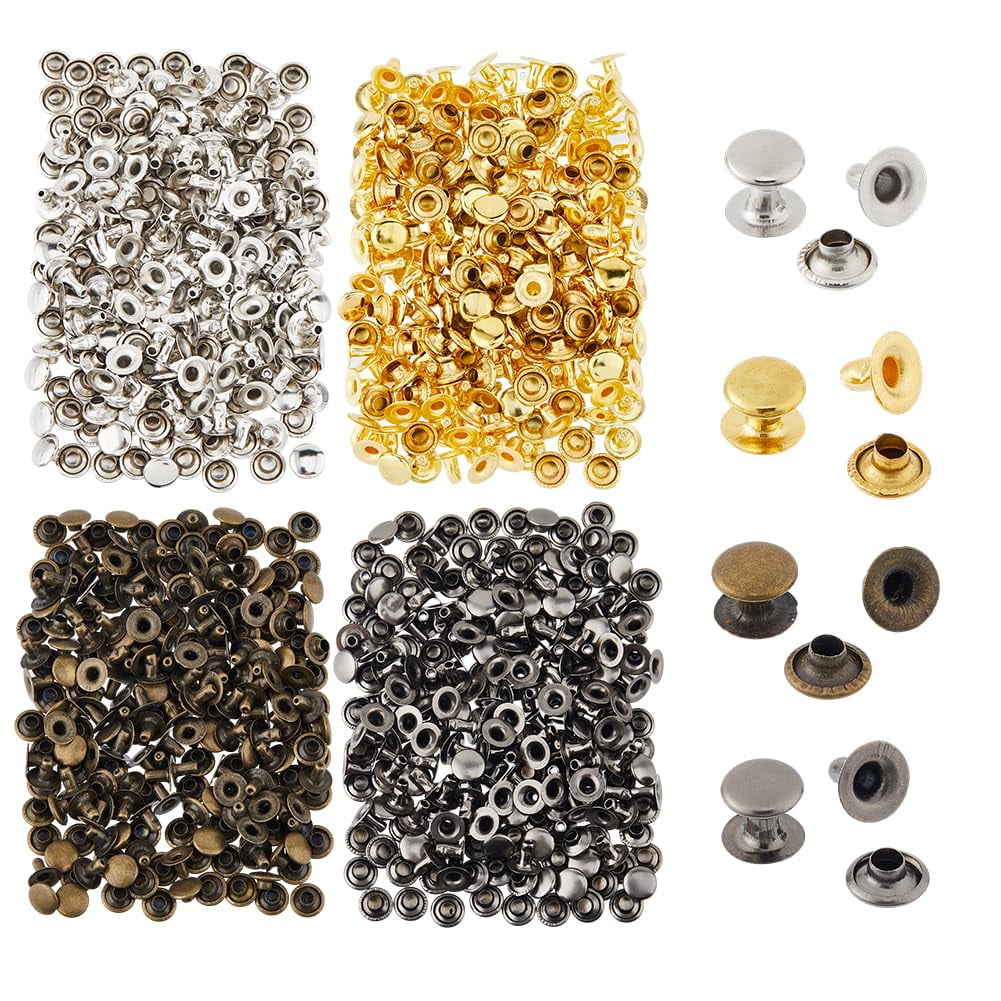 400 Sets 4 Colors 8mm Iron Rivets Double Cap Rivets Semi-Tublar ...