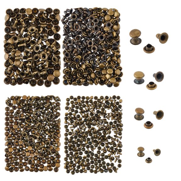 400 Sets 4 Sizes 3/4/5/6mm Iron Rivets Double Cap Rivets Antique Bronze Semi-Tublar Collision Rivets Tubular Metal Rapid Rivet Studs for Leather Craft Clothes Shoes Purse Bags Belts