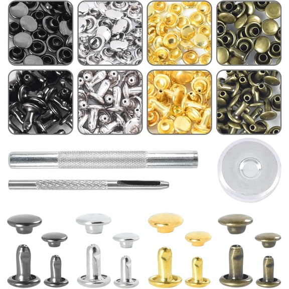 Allio 400 Sets 6mm And 8mm Double Cap Rivets Kit Assorted Colors Metal Tubular Studs With Tools
