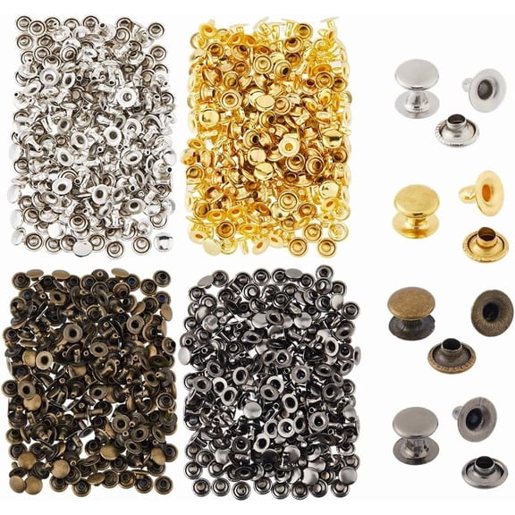 400 Sets 8mm Leather Rivets 4 Colors Double Cap Rivet Tubular Metal Studs for DIY Craft Clothes Shoes Bags Belts Repair Decoration Mixed Color