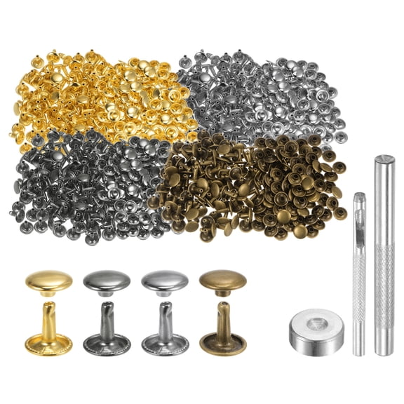 400 Sets Leather Rivets 10 x 10mm Metal with 3 Setter Tools, 4 Colors