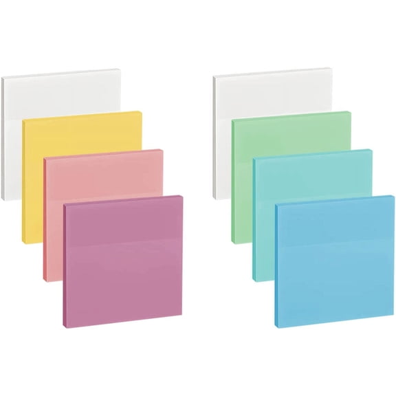 400 Sheets Colored Transparent Sticky Notes - 3 x 3 in Translucent Sticky Notes, Pastel Clear Waterproof See Through Self-Sticky Note, Aesthetic Bible Journaling Sticky Notes (8 Pads)