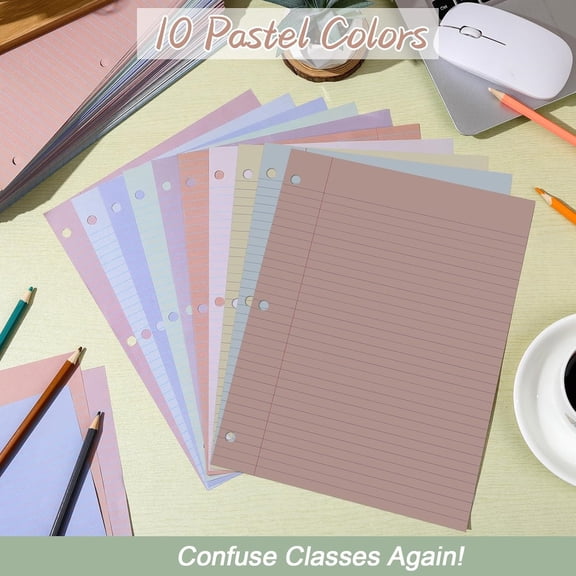 400 Sheets Loose Leaf Binder Paper, 8" x 10.5" Colored College Ruled Paper, 3 Hole Punched Lined Refill Inserts
