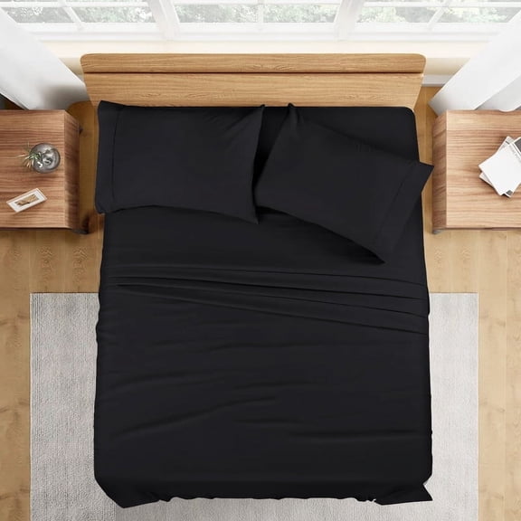 400 TC 4-Piece Sheet Set Soft, Wrinkle Resistant 12 Inch Deep Pocket 100% Egyptian Cotton Color Black Solid Size Full